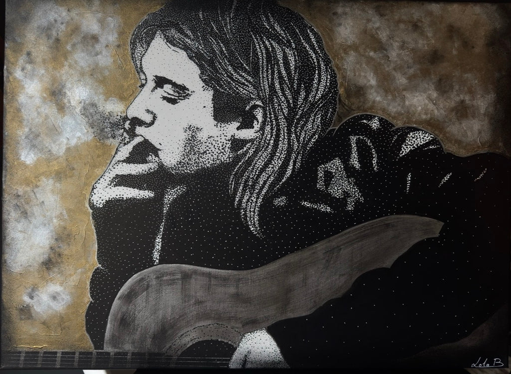 Kurt Cobain – Éclat Noir & Or | Tableau original 75 x 55 cm