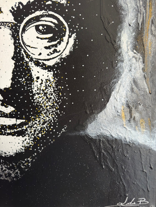 John Lennon – Éclat Noir, Or & Argent | Tableau original 75 x 55 cm