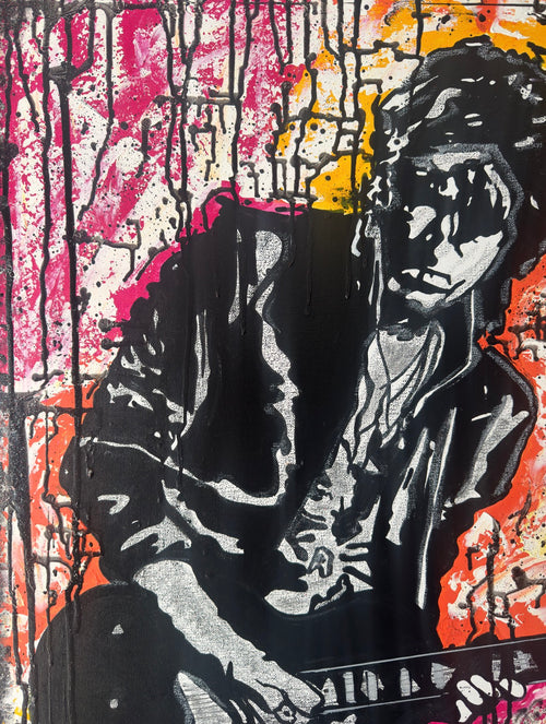 Joe Perry – Éclat Noir & Couleurs | Tableau original 75 x 55 cm