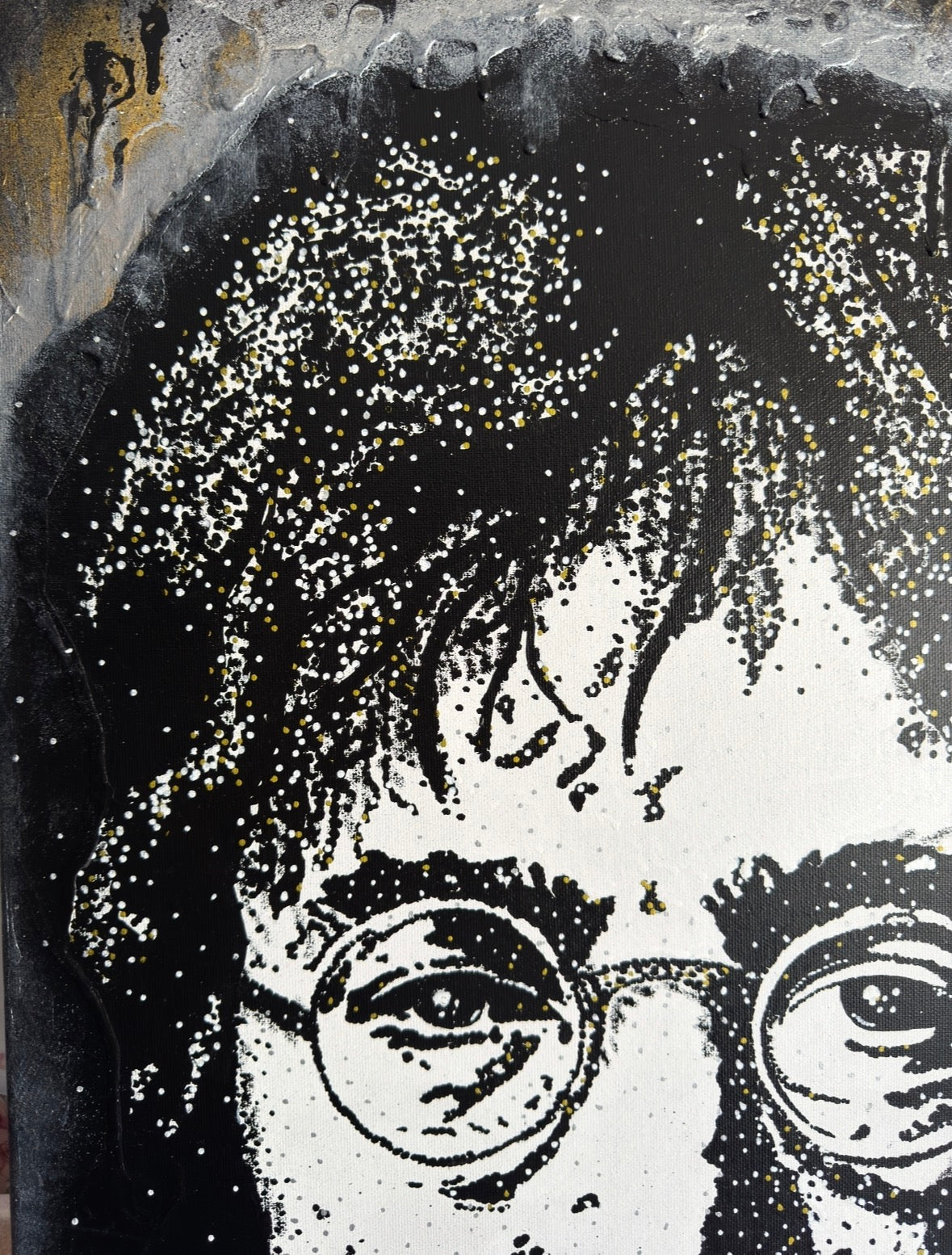 John Lennon – Éclat Noir, Or & Argent | Tableau original 75 x 55 cm