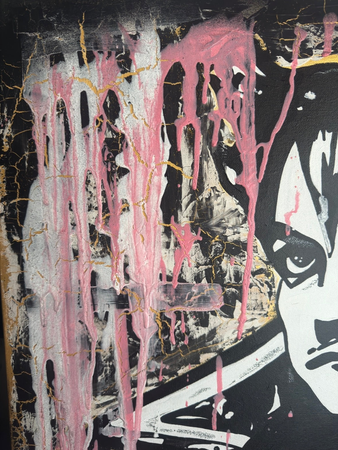 M (Matthieu Chedid) – Éclat Noir, Rose & Or | Tableau original 75 x 55 cm